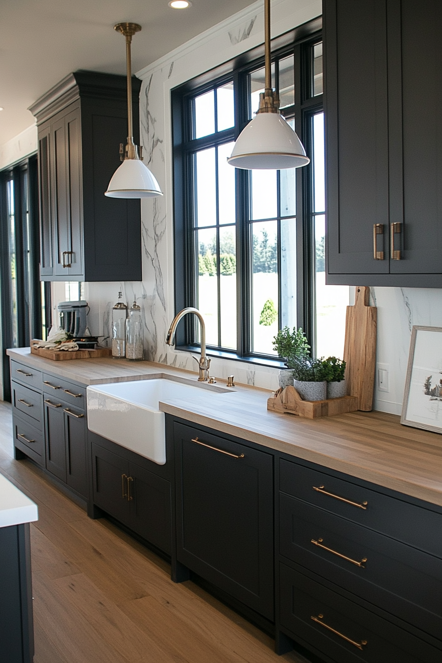 Dark gray cabinets with modern farmhouse style