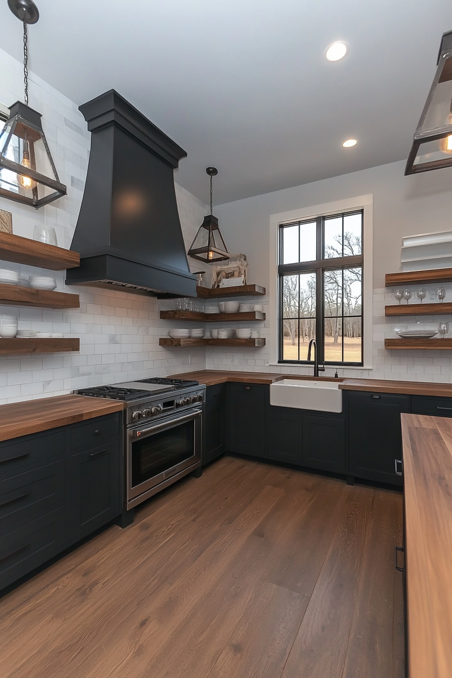 Dark gray cabinets with modern farmhouse style