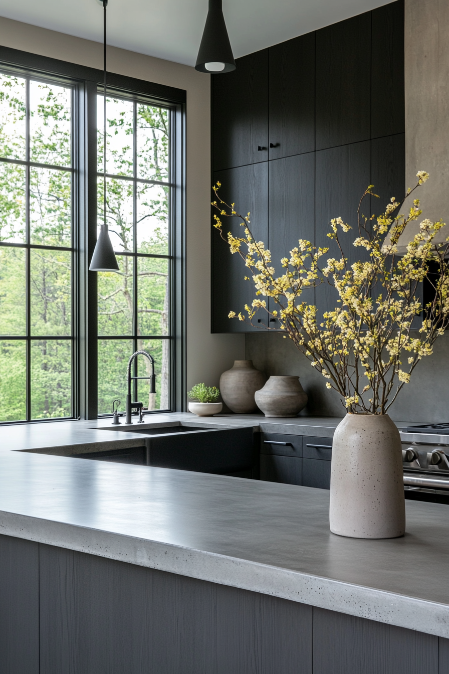 Modern farmhouse kitchen with gray cabinetry