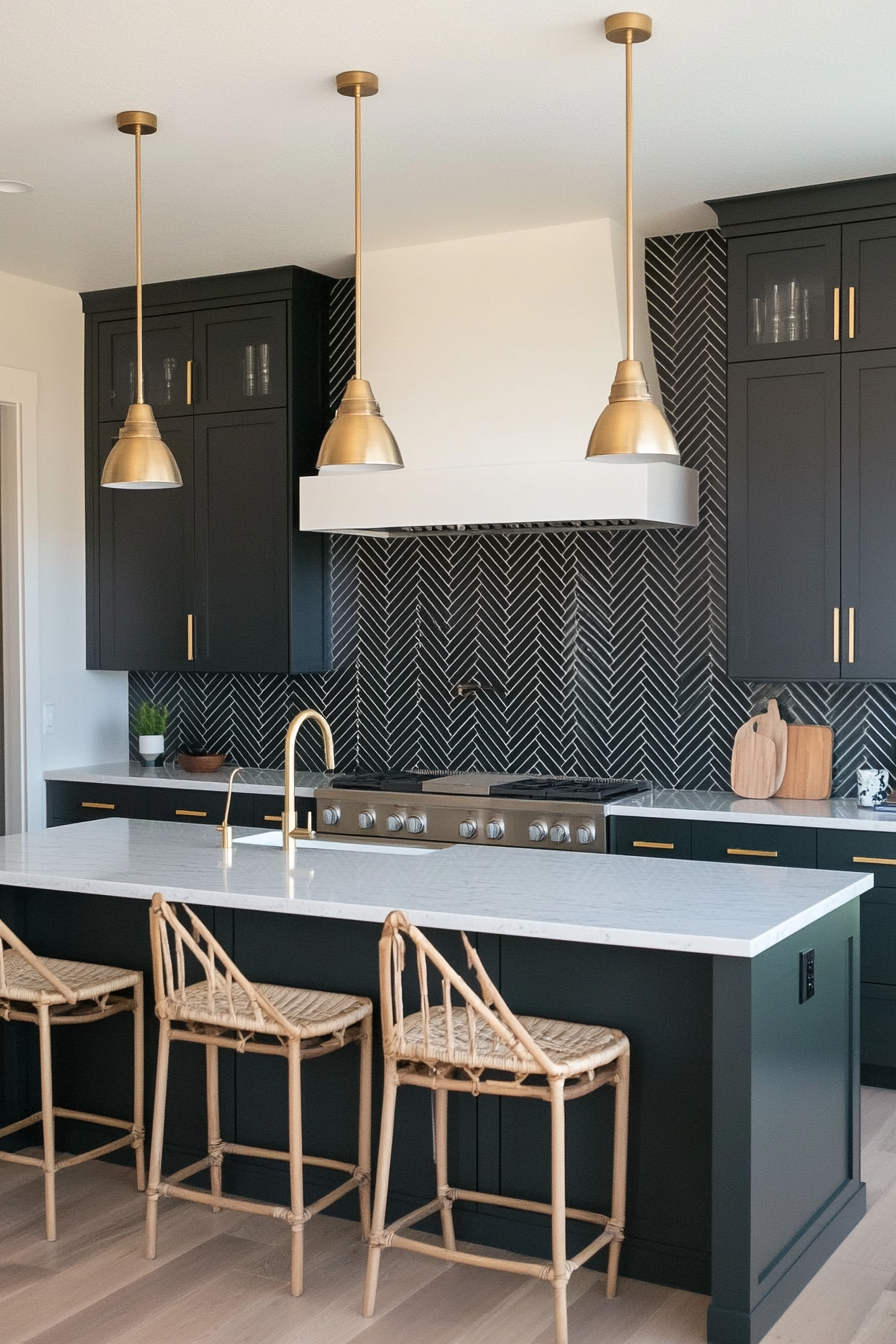 Close-up of vertical herringbone tiles in bold color