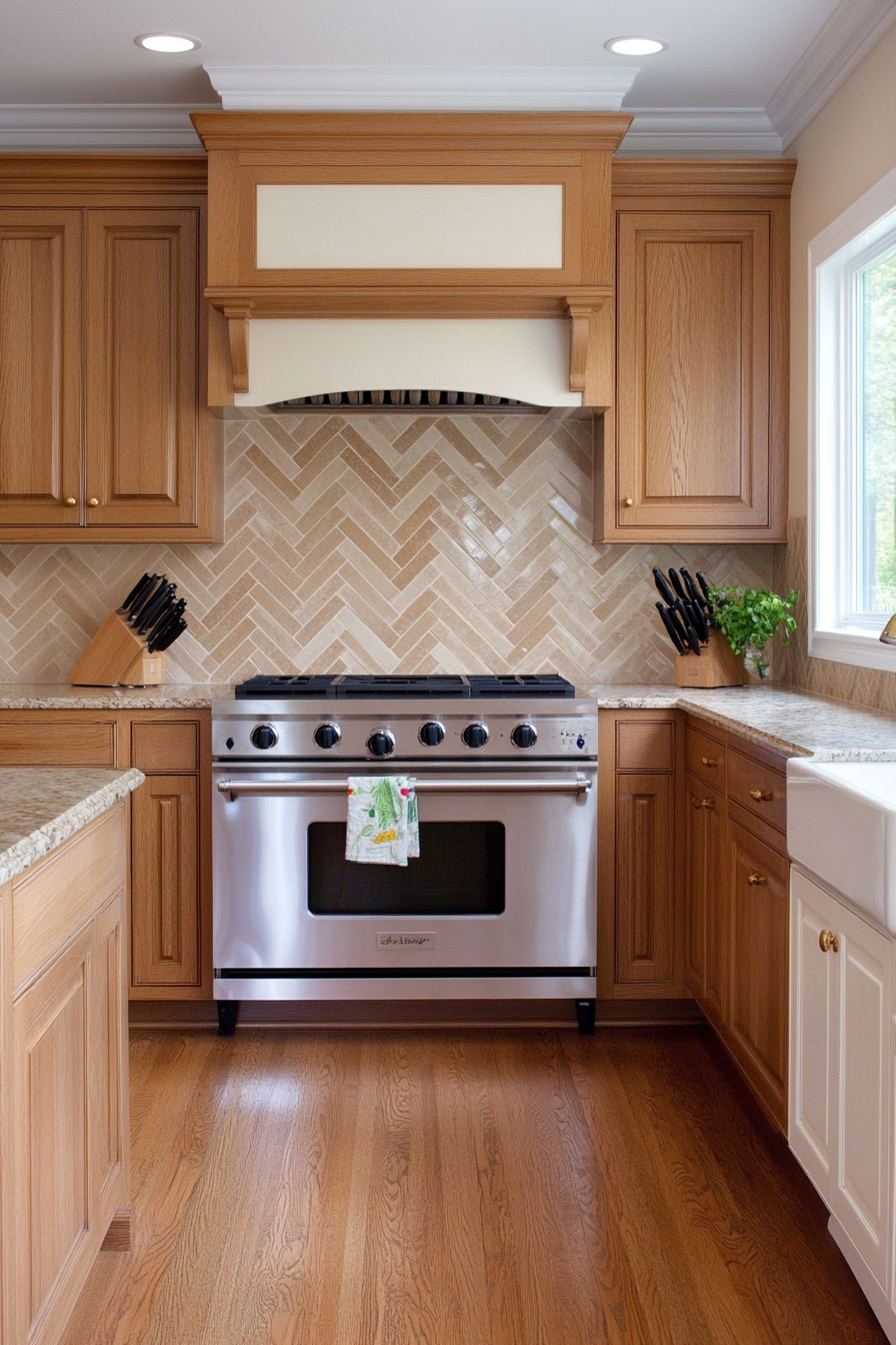 Close-up of ombre herringbone tile design