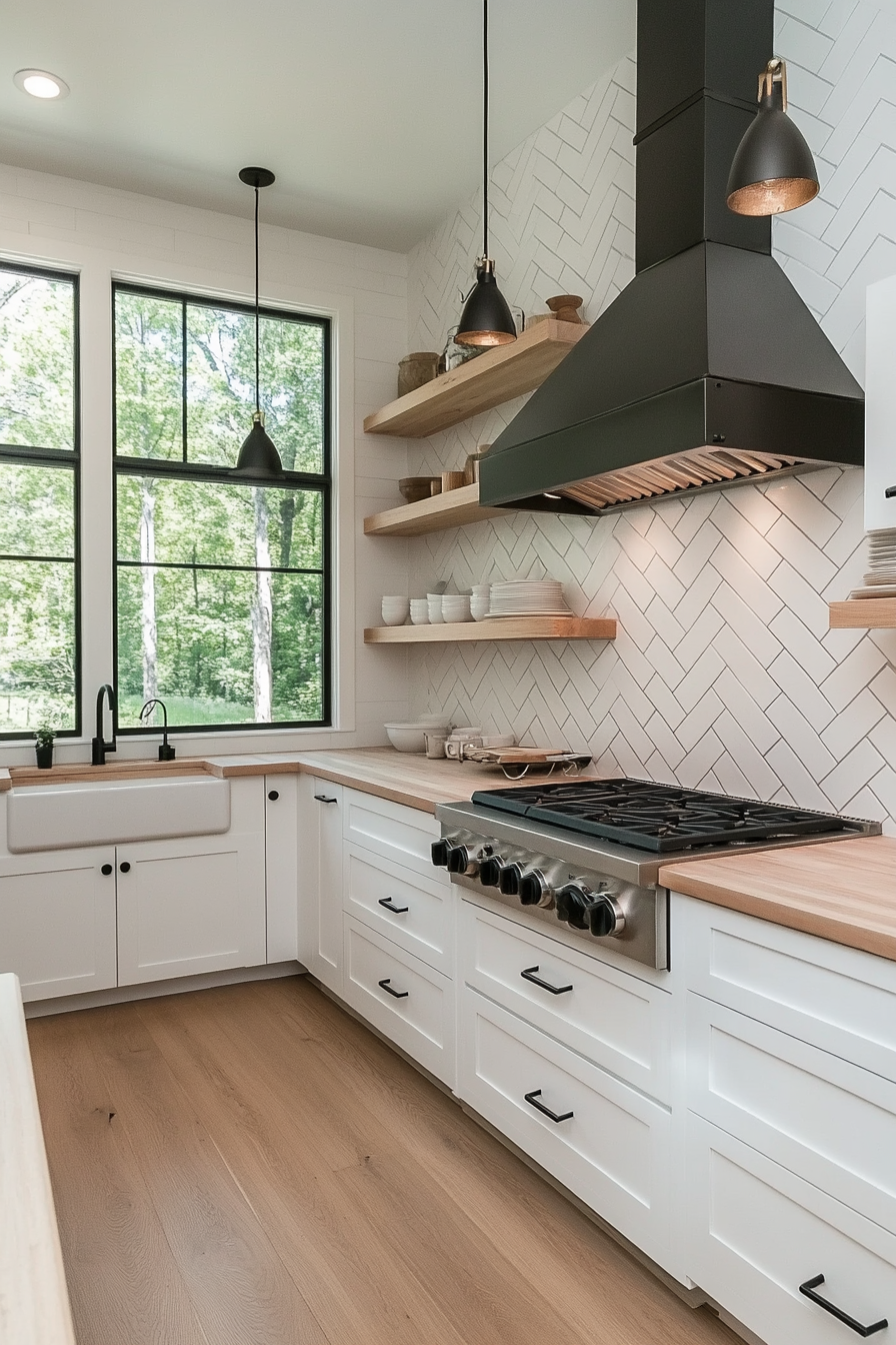 All-white Scandinavian herringbone tiles with subtle shade variation