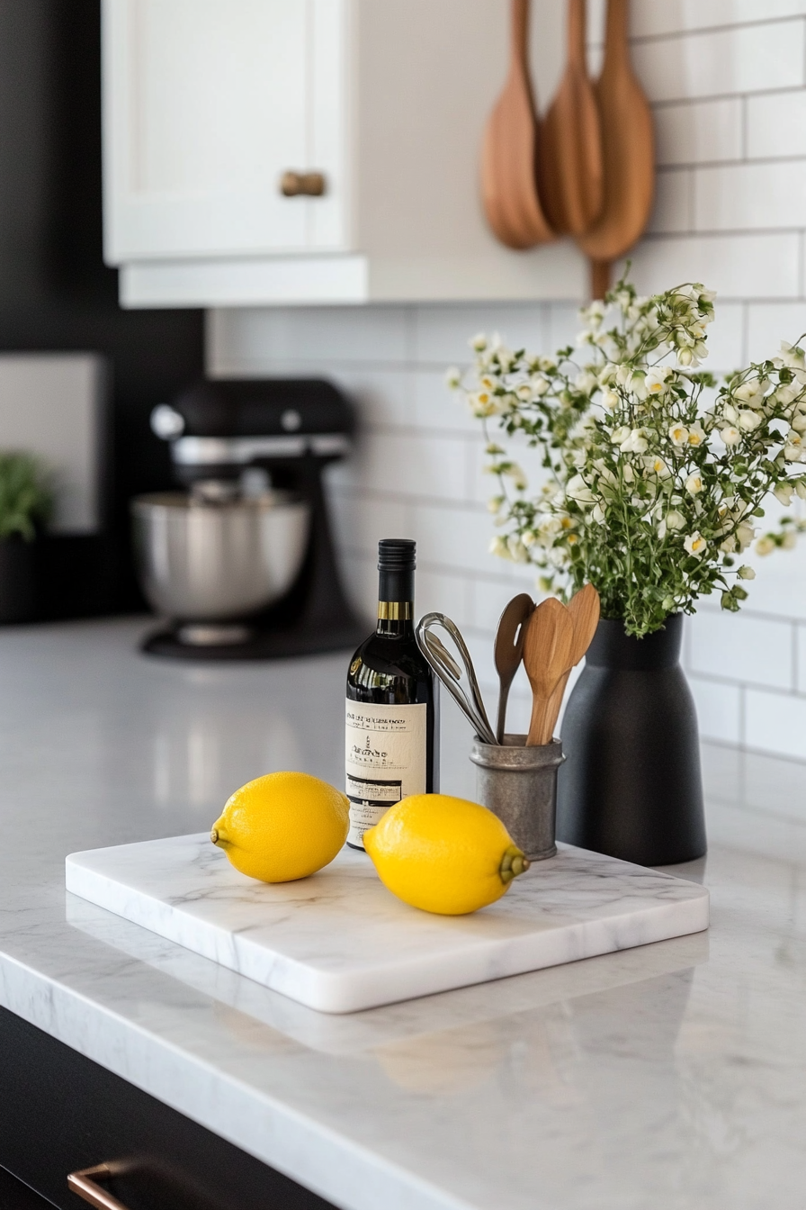Marble cutting board styled as a decorative accent on a counter