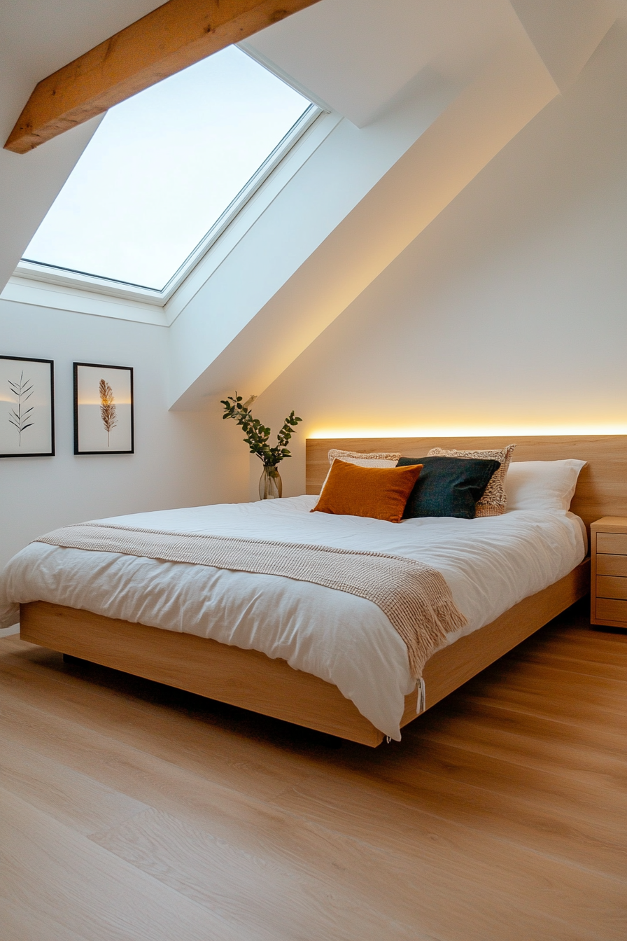 Low-profile bed with soft LED underlighting