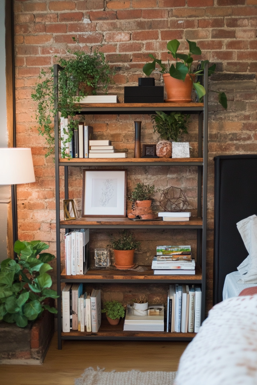 Tall industrial-style metal bookcase for storage and design