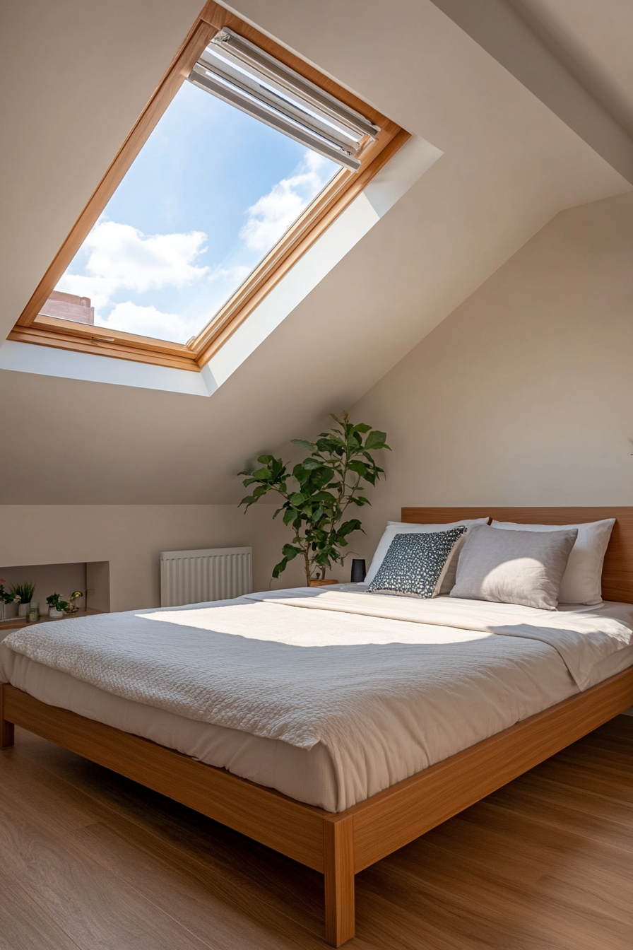Skylight positioned above bed for nighttime stargazing