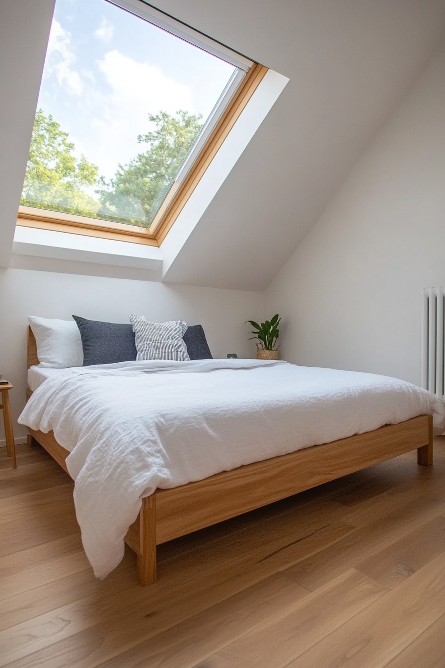 Skylight positioned above bed for nighttime stargazing