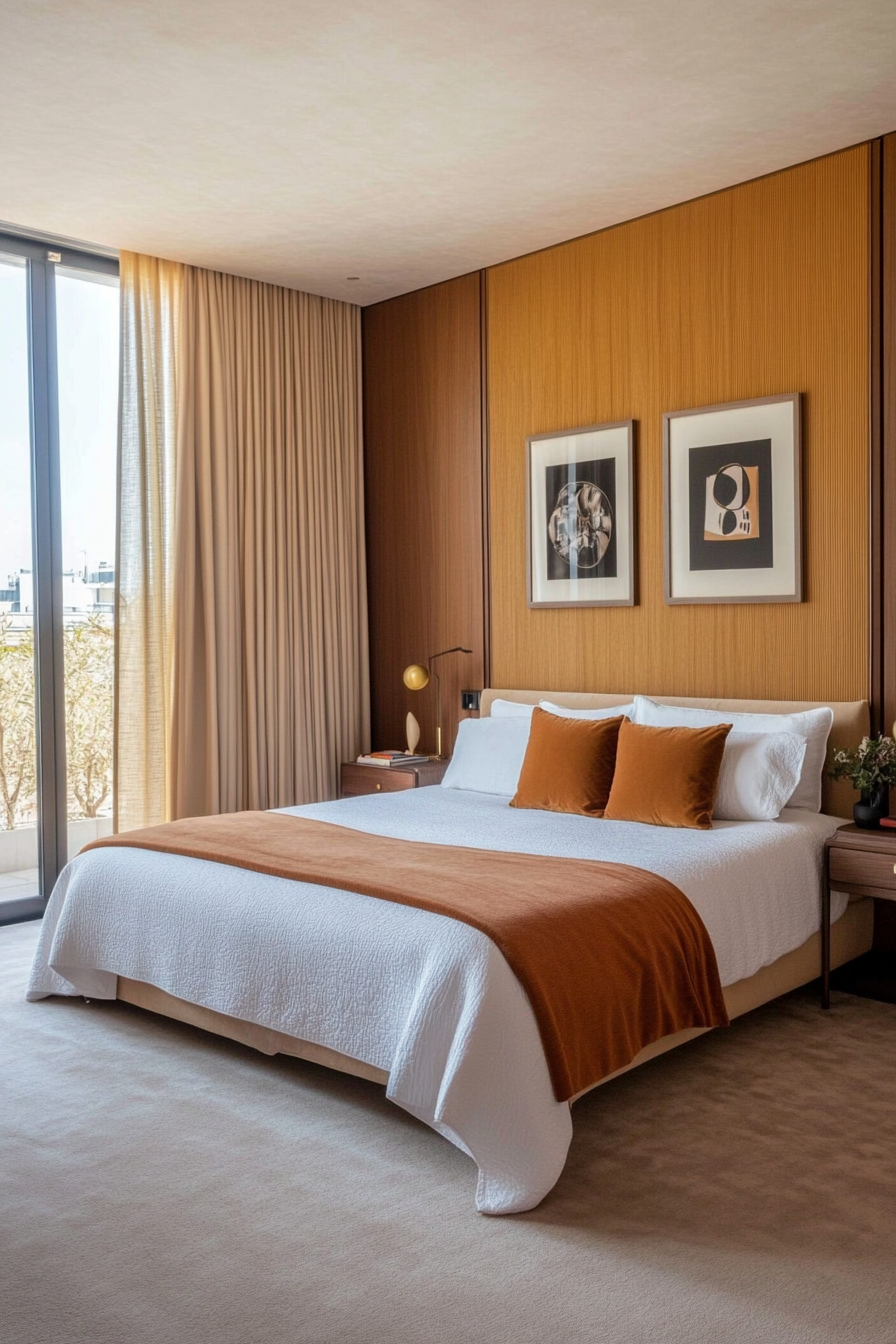 A delicate combination of peach, gold, and white for a soft mid-century aesthetic.
