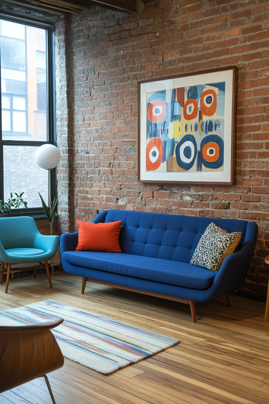 A vibrant mix of cobalt blue and turquoise for a fresh and lively mid-century space.
