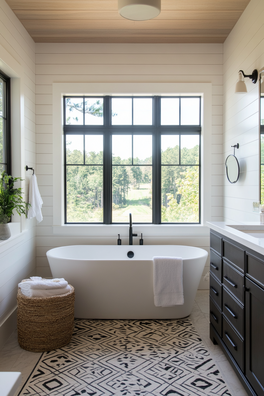 Modern black and white shiplap bathroom design
