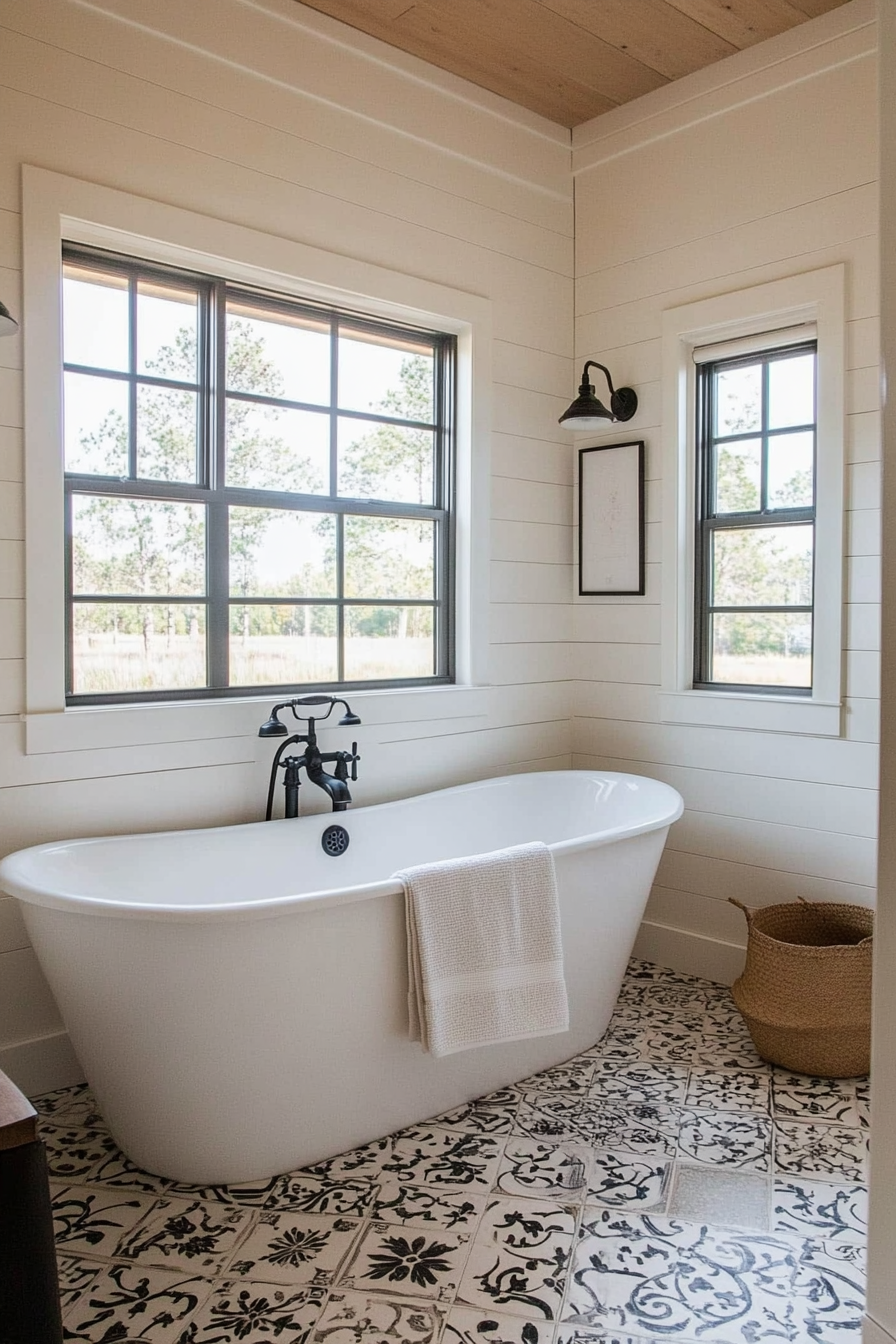 Shiplap and tile combination for a unique bathroom design