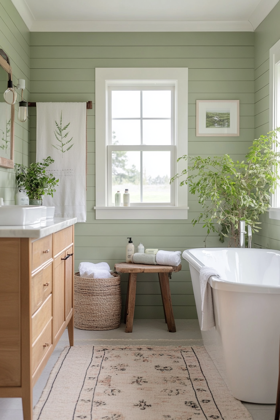 Sage green shiplap bathroom with fresh and calming tones