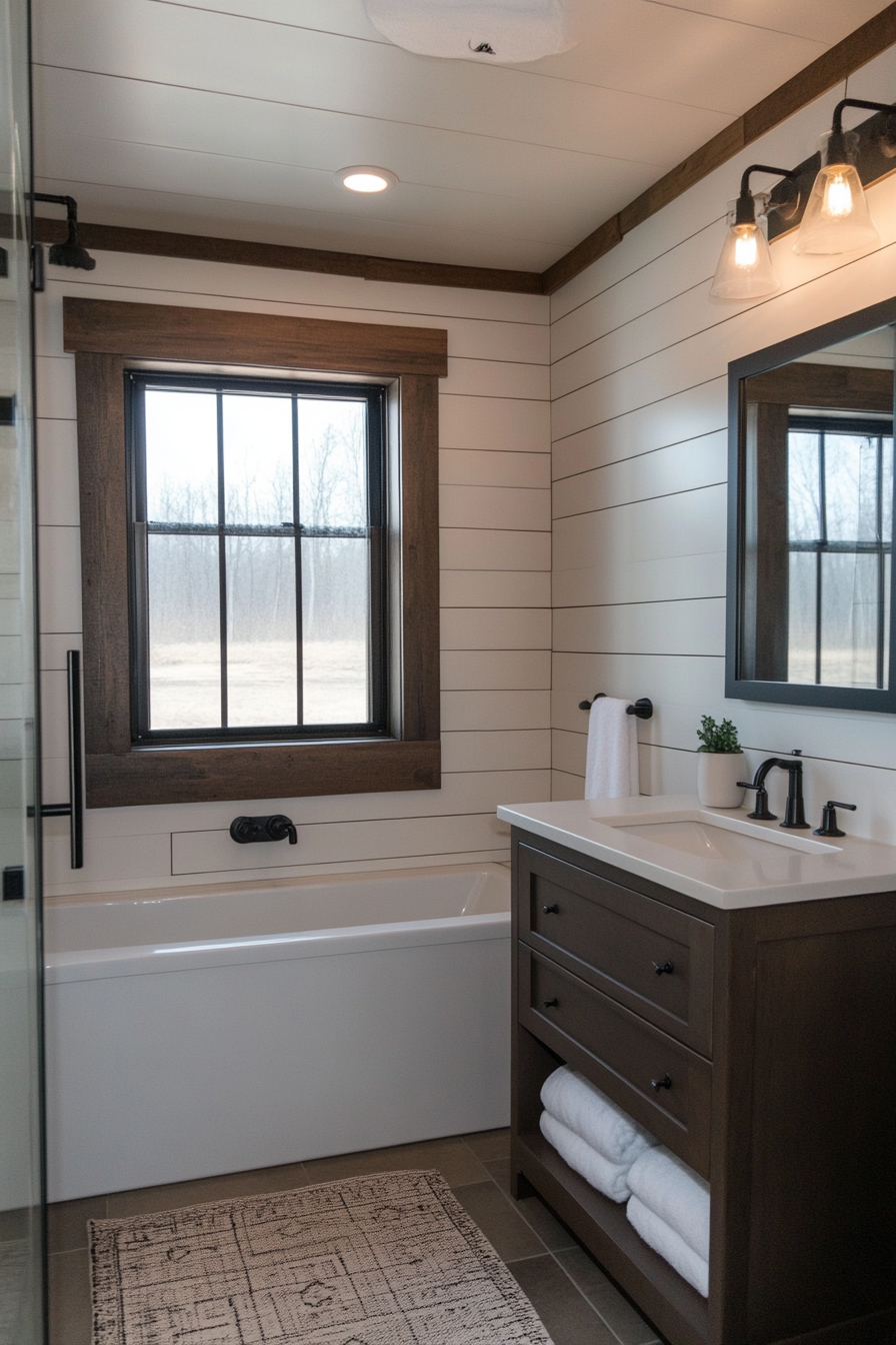 Industrial shiplap bathroom with exposed materials and raw finishes