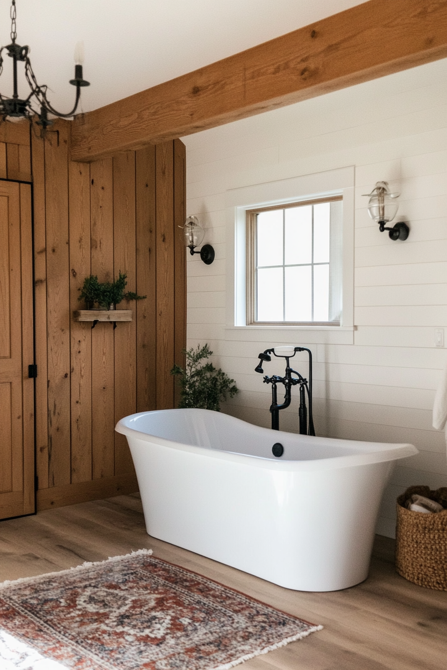 Vertical rustic farmhouse shiplap with wooden accents