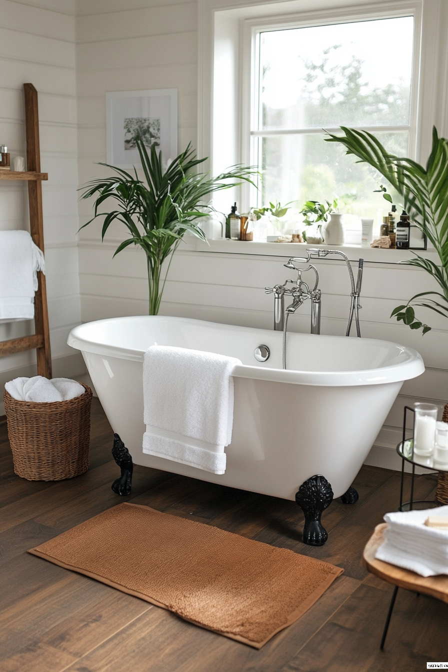 Soft gray shiplap bathroom with spa decor