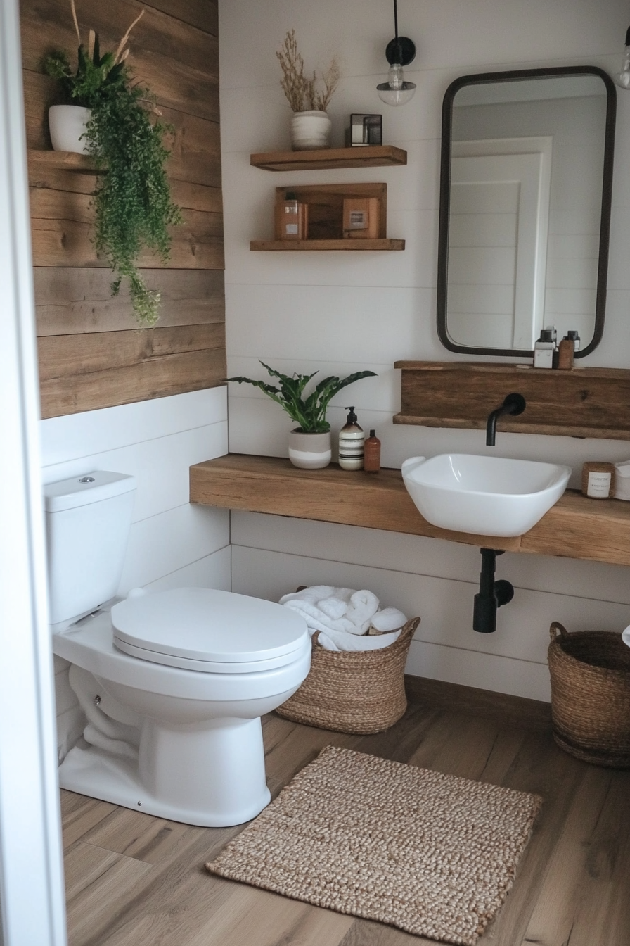 Natural wood tone horizontal shiplap with earthy decor