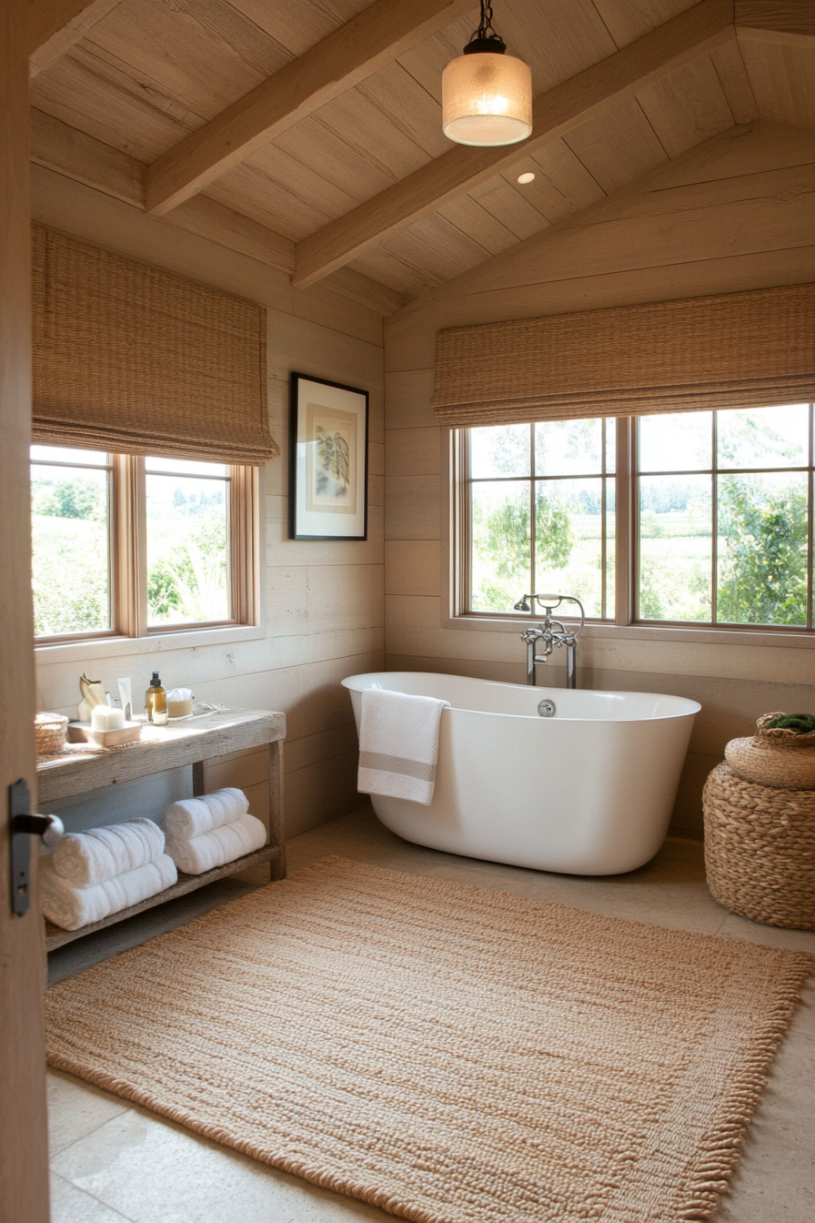 Neutral shiplap walls with layered textures and natural accents