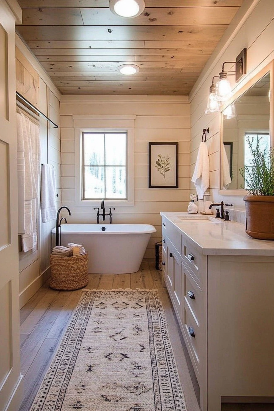 Warm beige shiplap walls with subtle texture and cozy tones