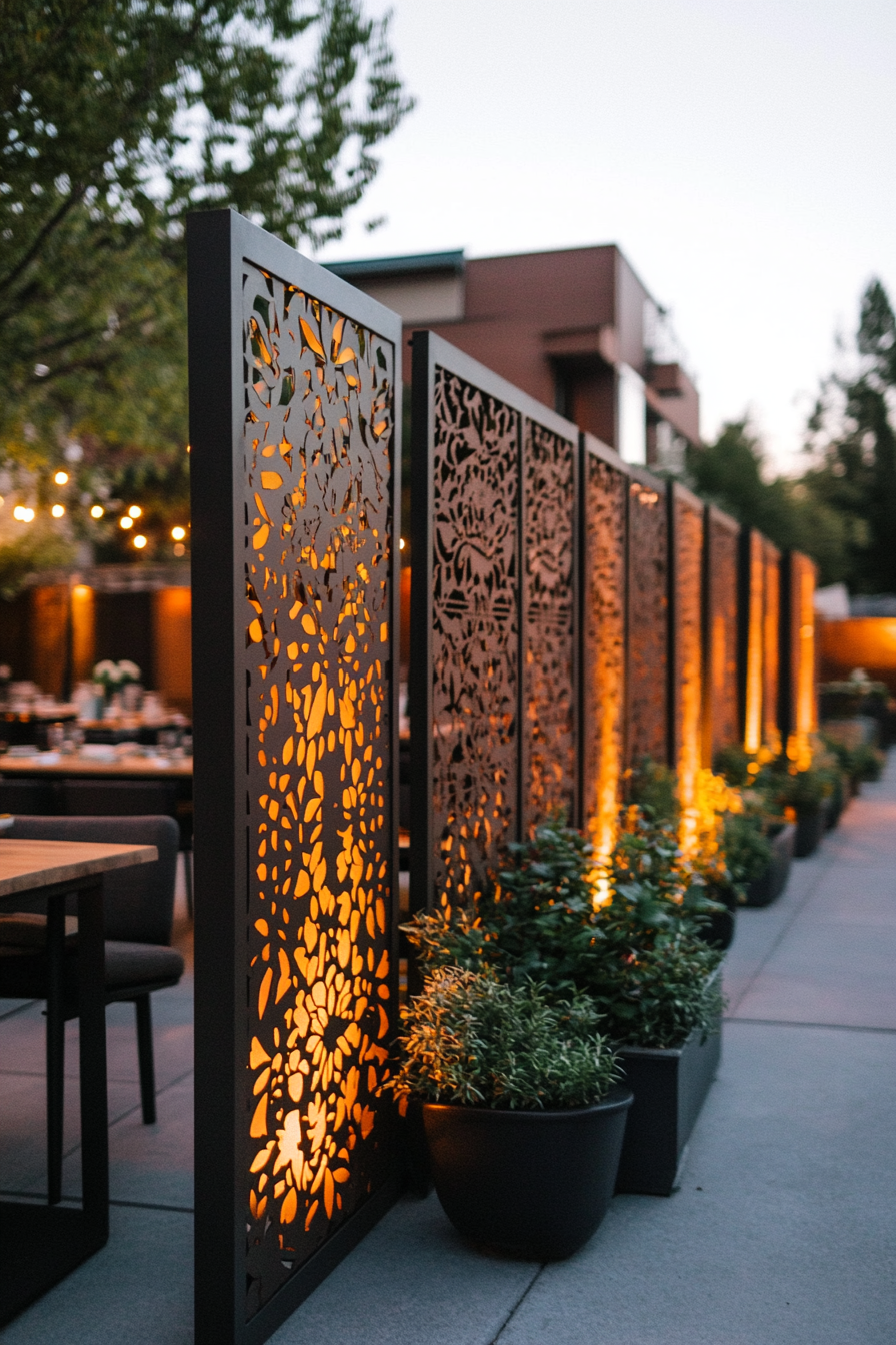 Ornate laser-cut metal panel fencing for artistic flair