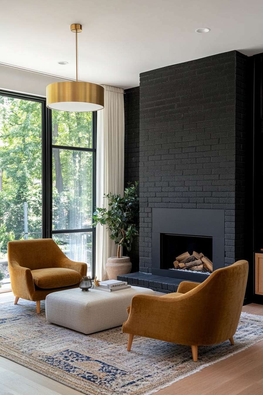 Matte black bricks with gold accents