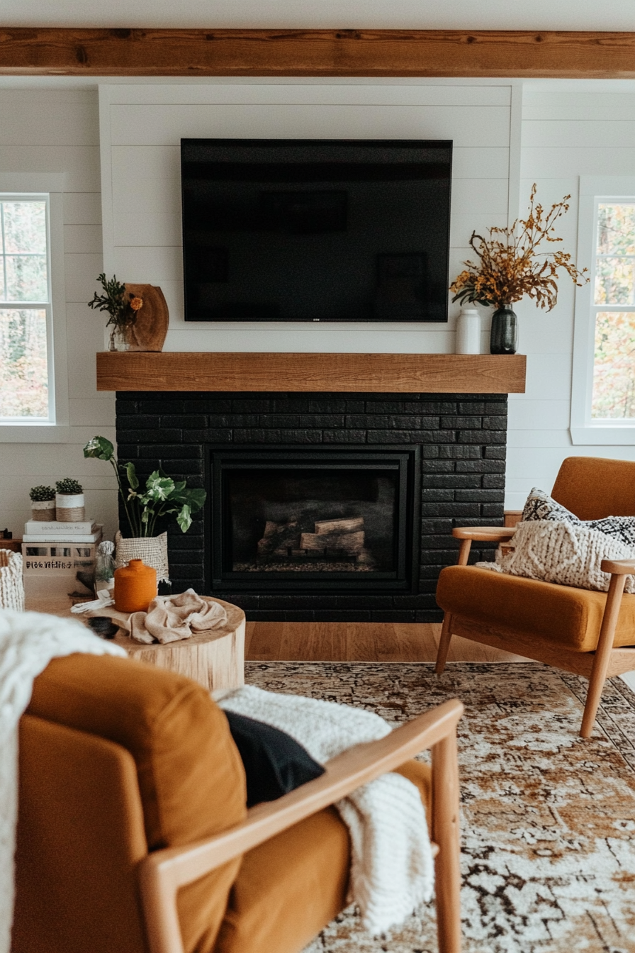 Cozy modern farmhouse fireplace design