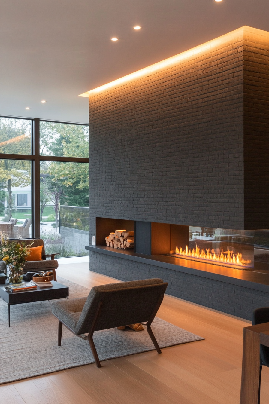 Detailed view of LED-lit black bricks