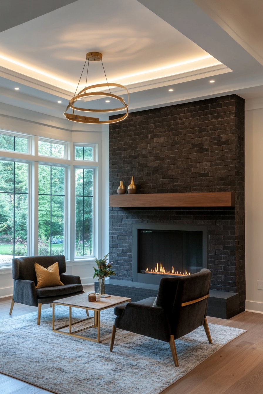 Detail of matte black bricks with gold highlights