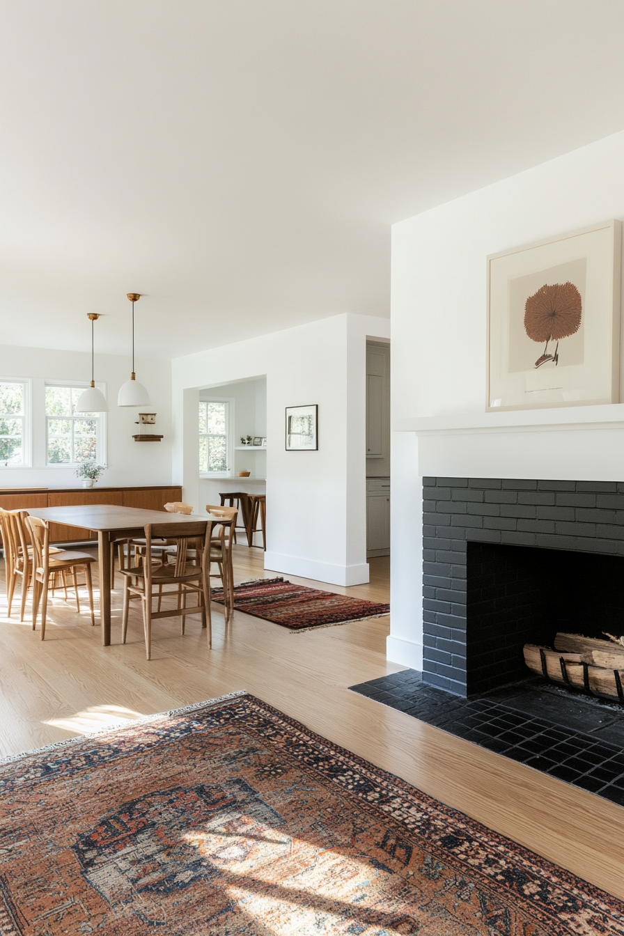 Minimalist black fireplace and white surround
