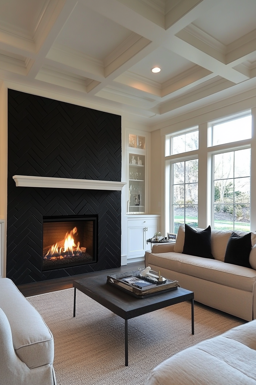 Close-up of black herringbone brick pattern