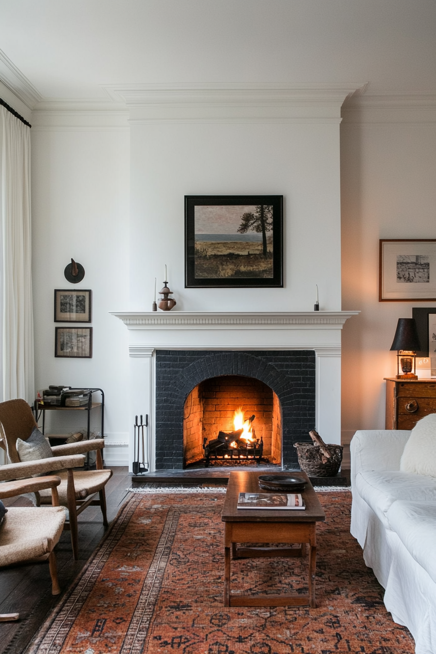Black painted bricks and arched firebox