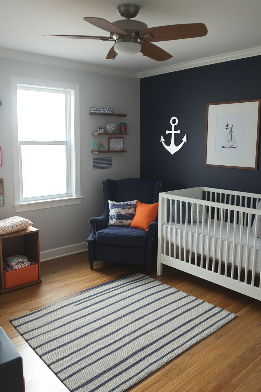 Nautical stripes and anchor decor