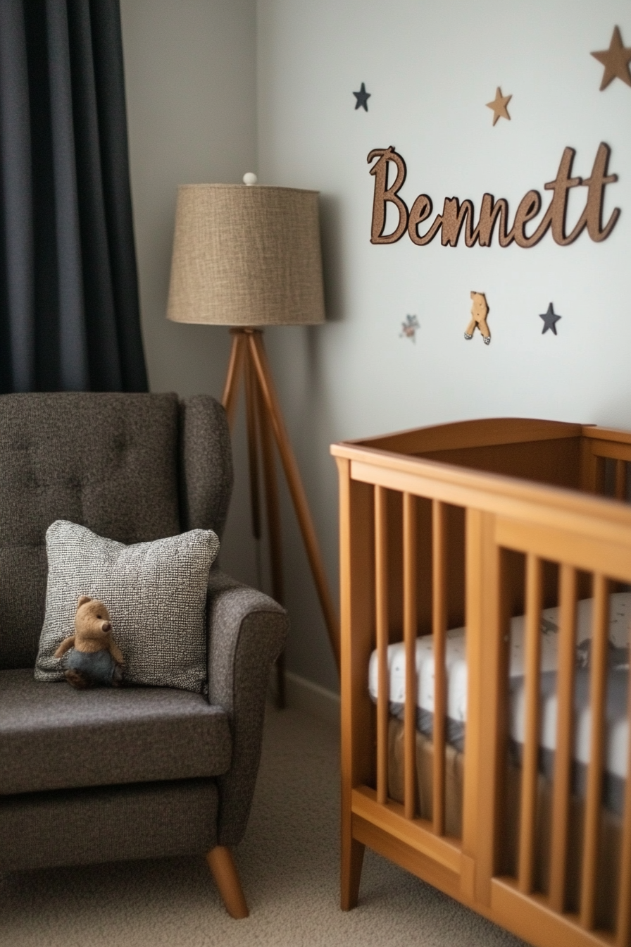 Nursery wall displaying a large customized baby name