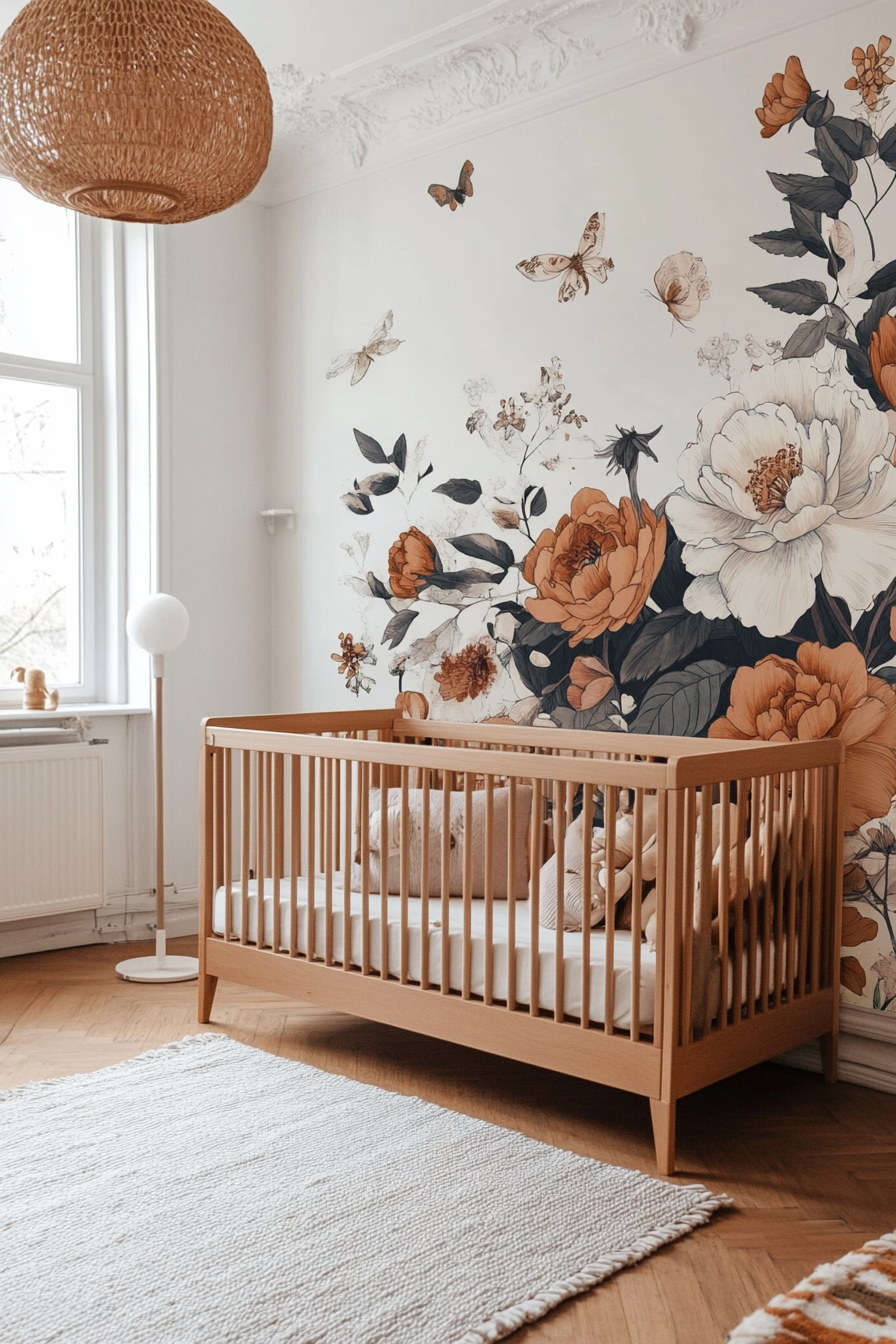 Large vintage-style floral mural