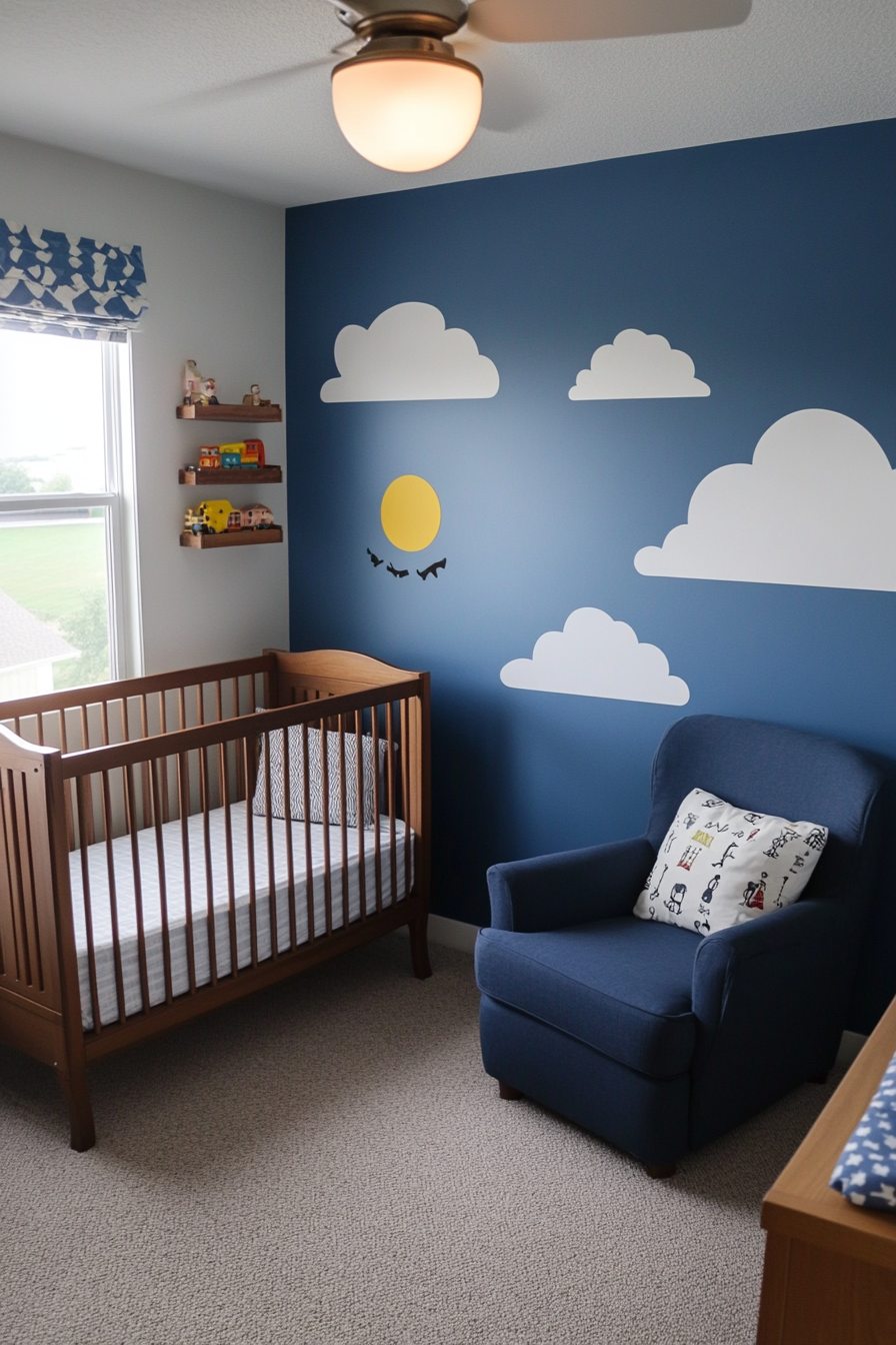 Layered neutral clouds on a nursery wall