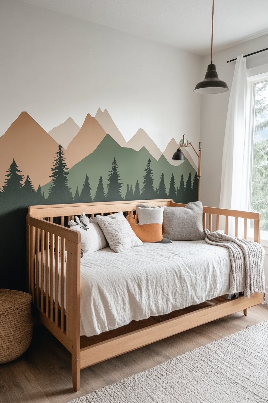 Earth-toned mountain peaks on an accent wall