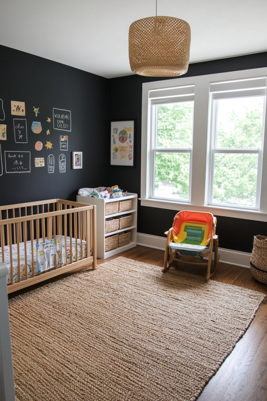 Black chalkboard wall in a nursery