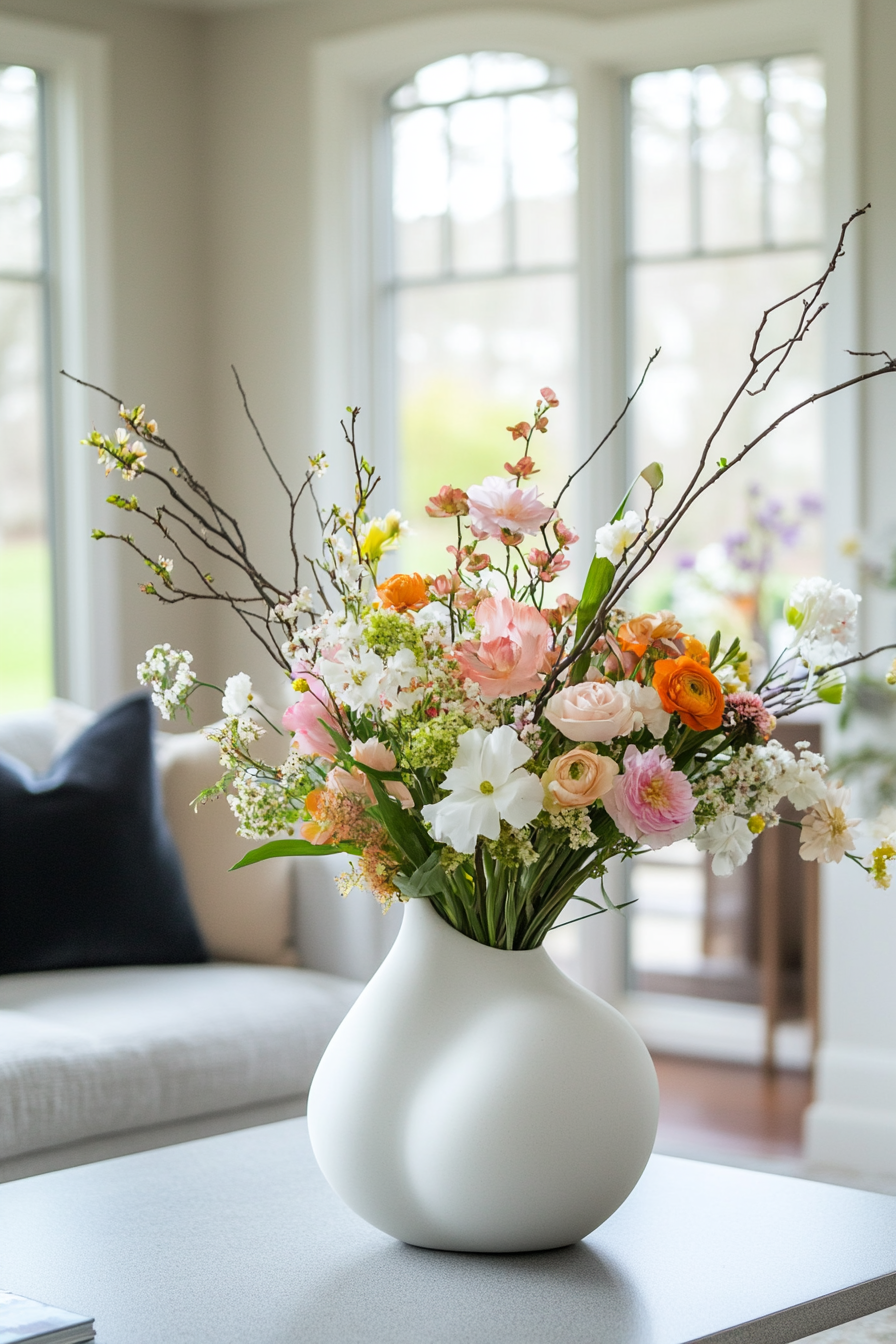 Fresh floral arrangements in unique vases