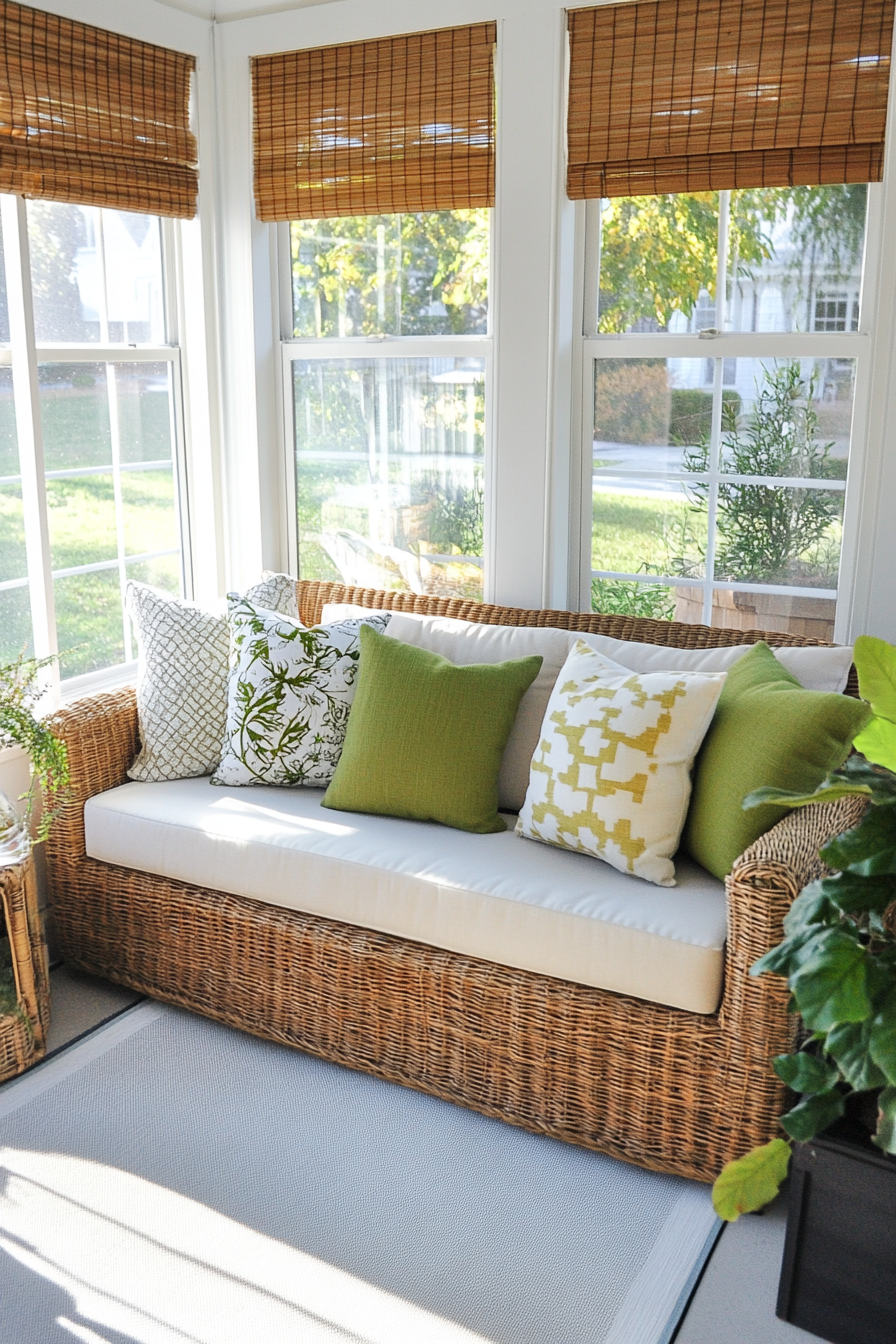 Rattan chairs with pastel cushions