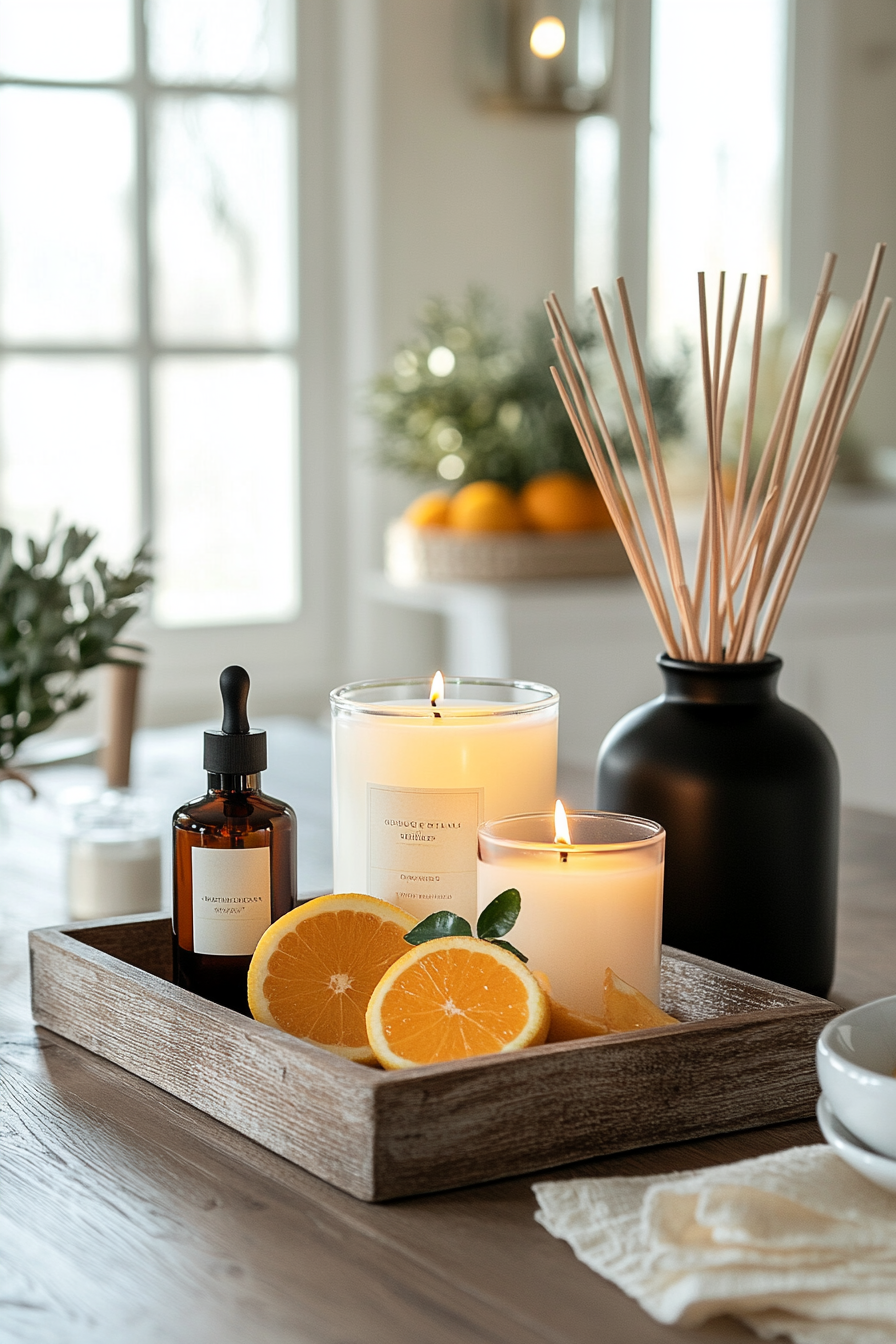 Citrus-scented candles and diffuser