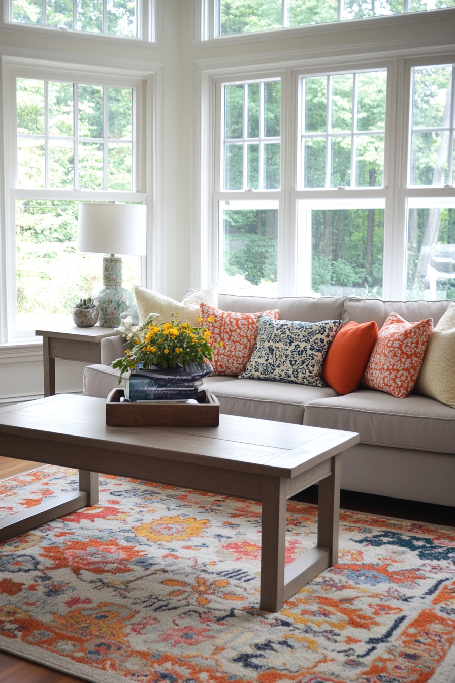 Layered pastel rugs for spring