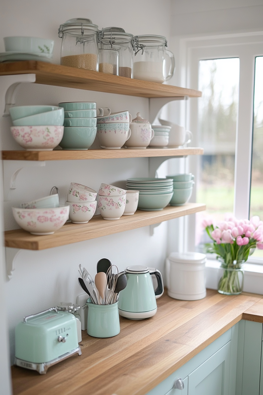 Vintage pastel kitchenware display