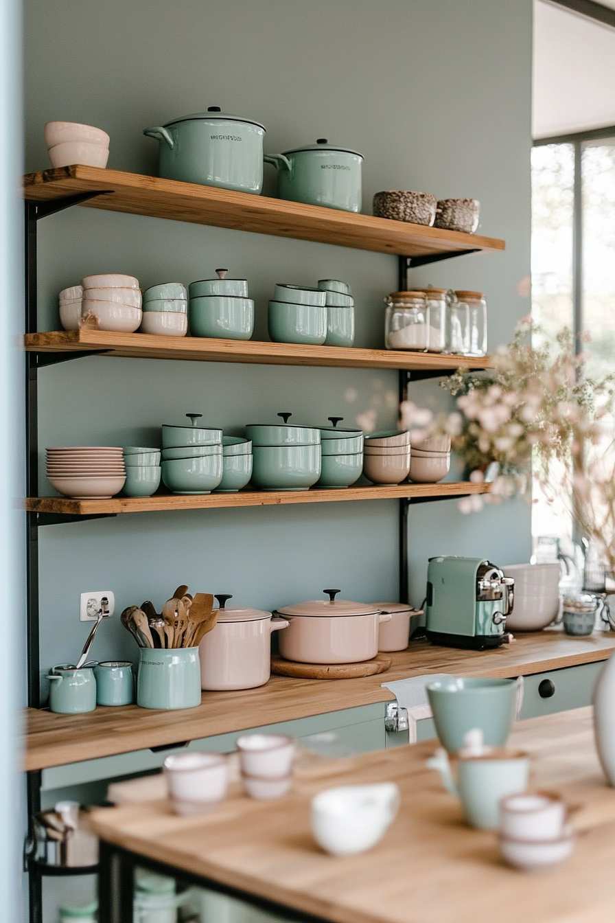 Pastel teacups and dishes on display