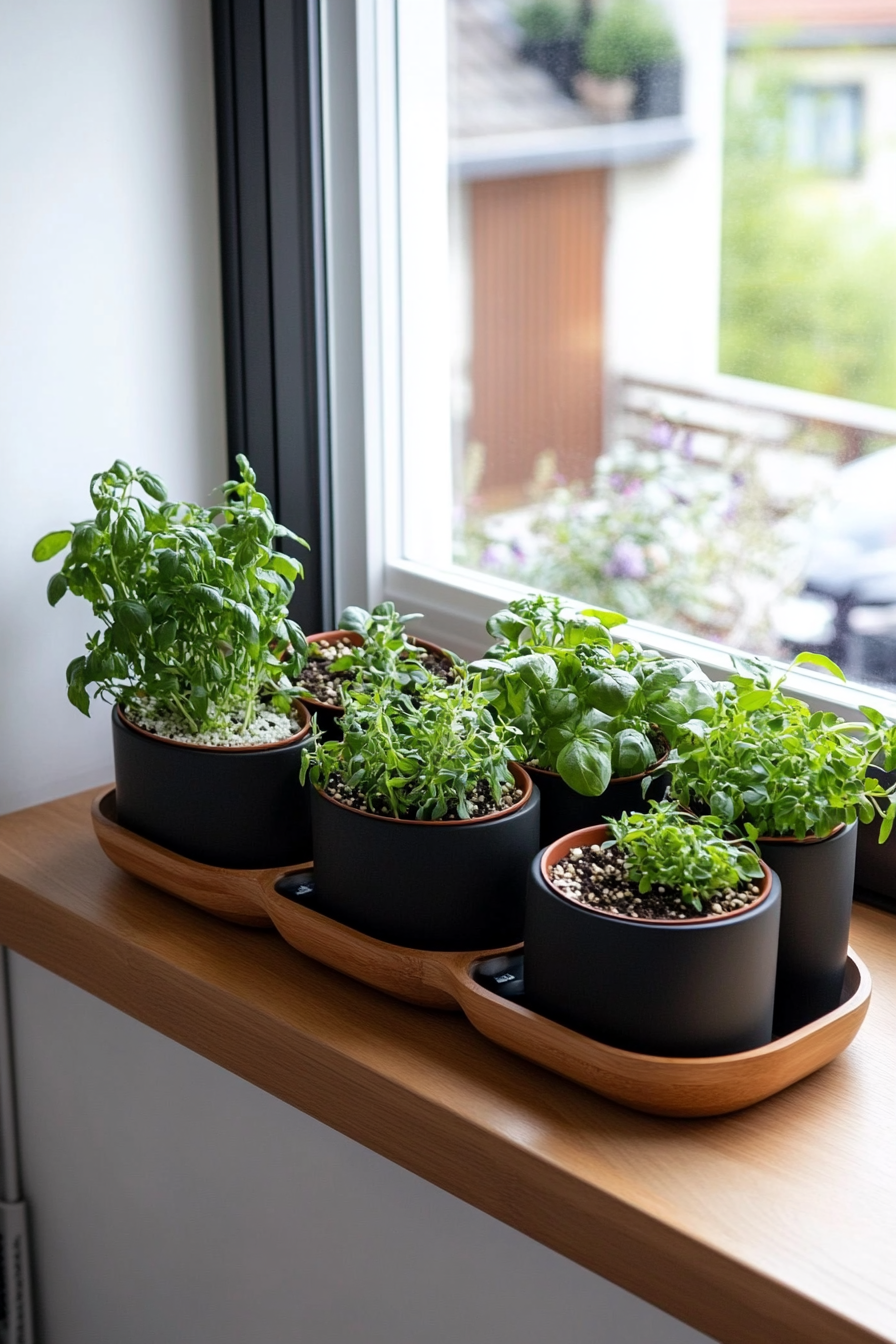 Handy indoor herb planter setup