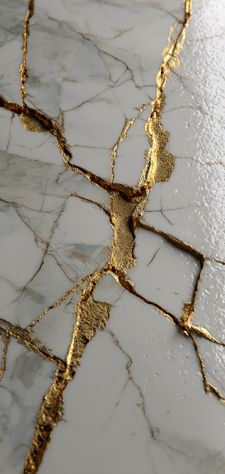 Porcelain surface with organic gold seams