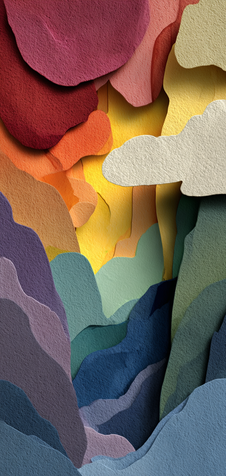 Layered paper-cut shapes with soft shadows