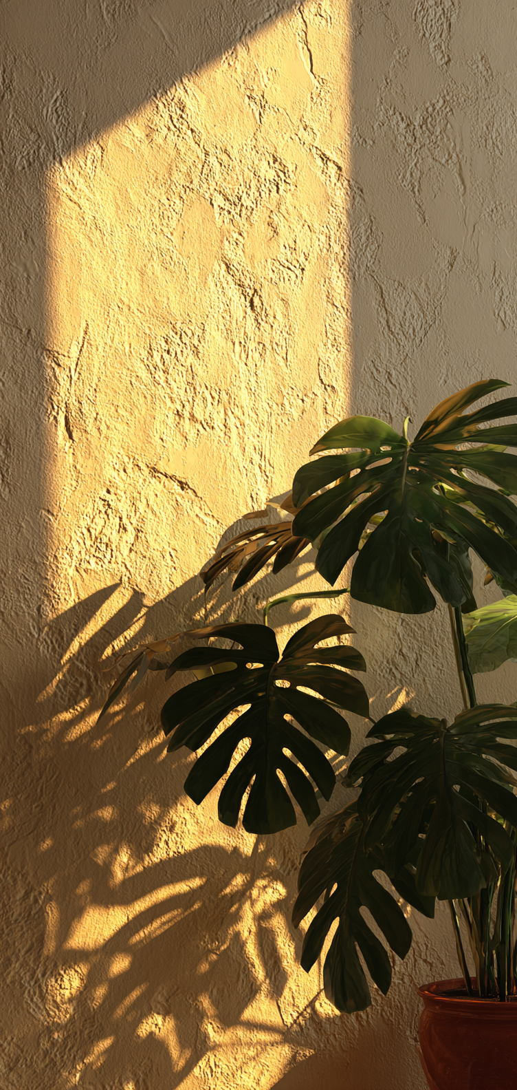 Minimal leaf shadow pattern, warm tones