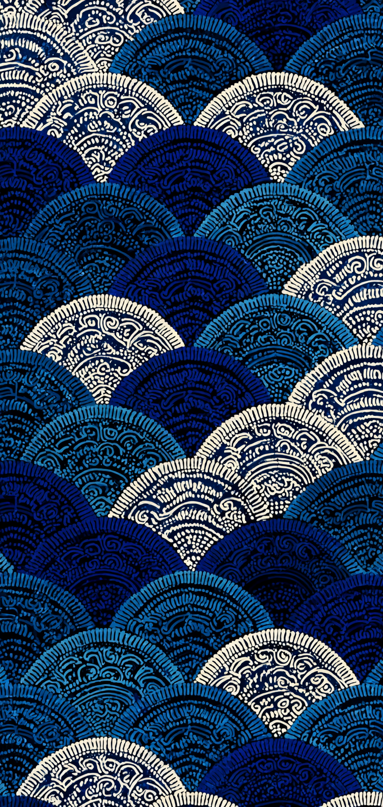 Hand-inked Japanese wave arches pattern