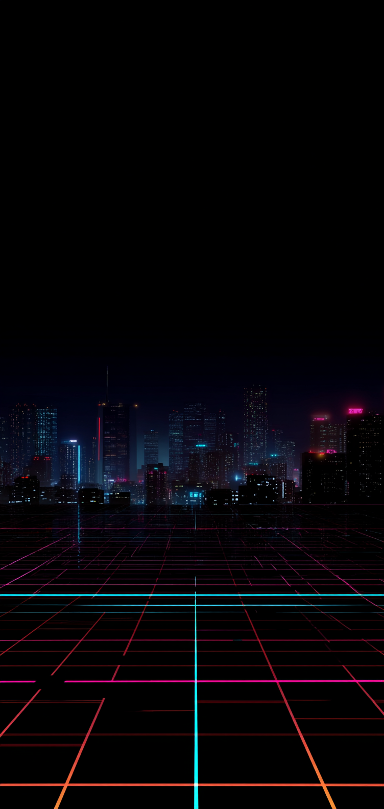 Cyber grid with distant glow, dark mode