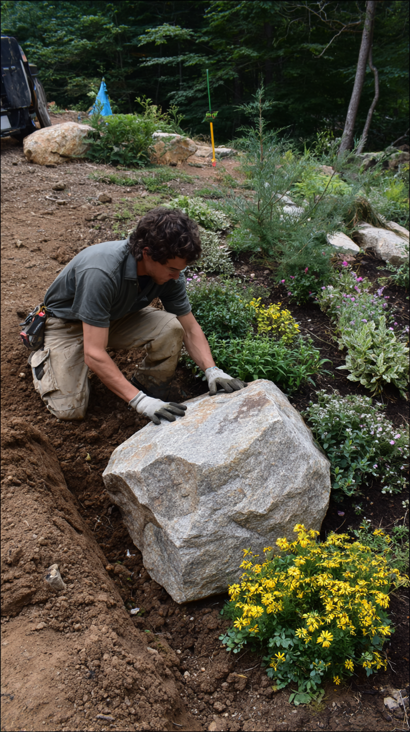 Boulder cluster set at varying heights to mimic natural outcrop