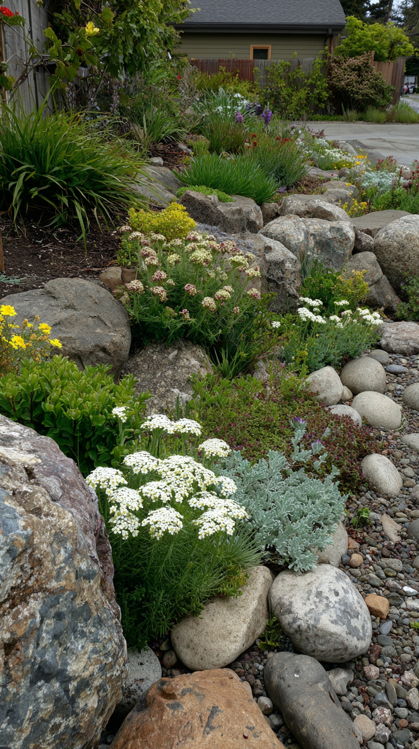 Tight plant clusters repeating color and texture across the bed
